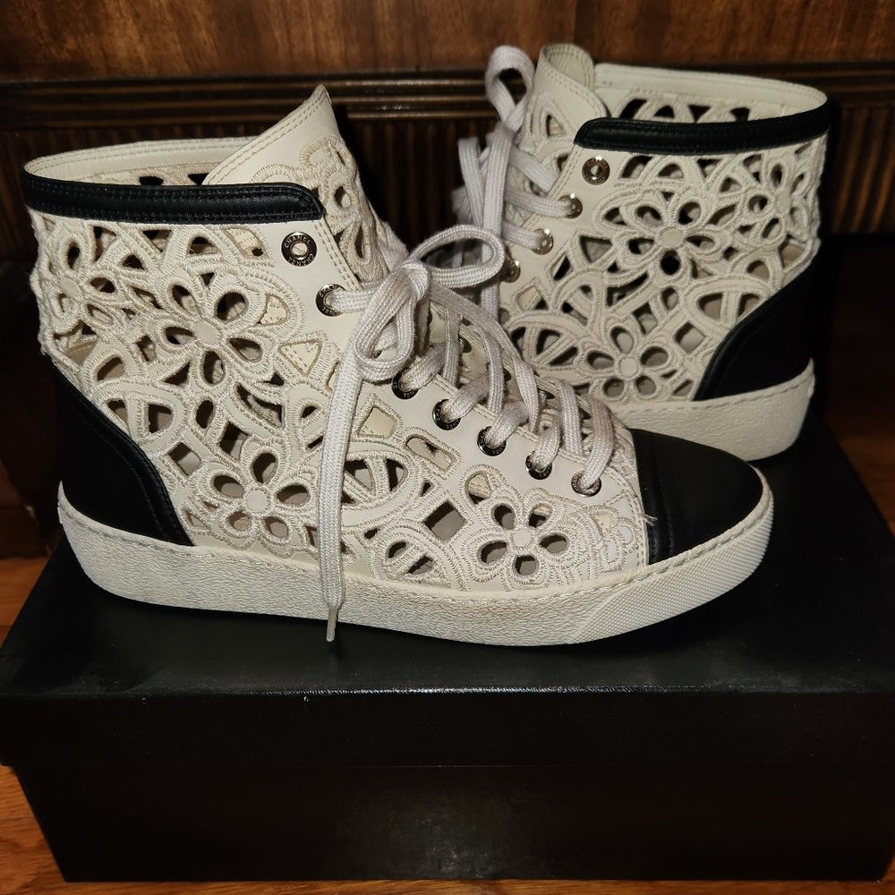 CHANEL Laser Cutout Embroidered Sneakers